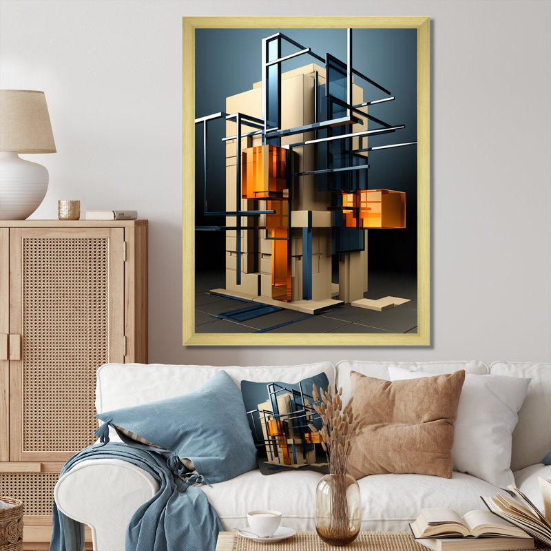 " New Order Futuristic Minimalism ", Gold Single Picture Framed, 32" H x 16" W x 1" D