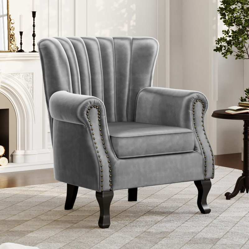 Cadsden Velvet Wingback Chair, Grey