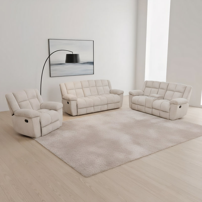 Ensemble de canapé inclinable 3 pièces, Blanc