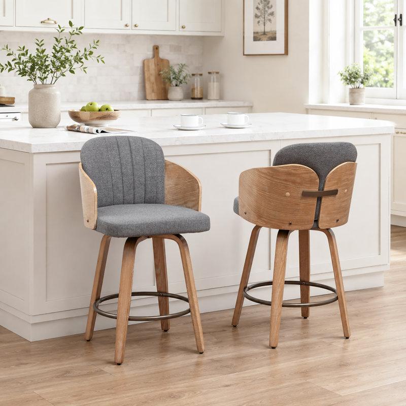 Tabourets de bar pivotants en velours Ljubka, Gris foncé, Tabouret de comptoir (siège d'une hauteur de 25,3