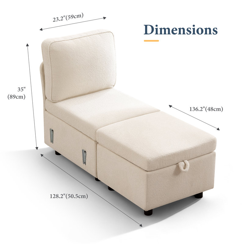 23.2" Single Seat & Ottoman Set with Storage (Package D), Beige