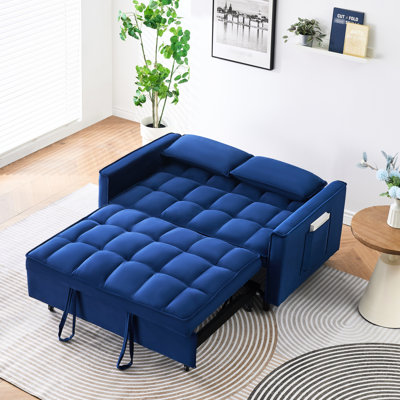 Blue Velvet, 55 - Inch, Bed, Curved , S Spring Seat, Non Washable Pillowcases, Contemporary Spaces Blue Velvet Inch Bed With Curved , Spring Seat, And 2 Non Washable Pillowcases, For Contemporary
