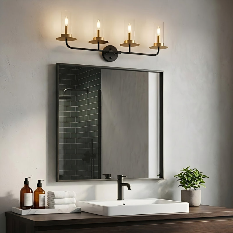 Éclairage pour salle de bain 4 lumières Florijan, Or mat