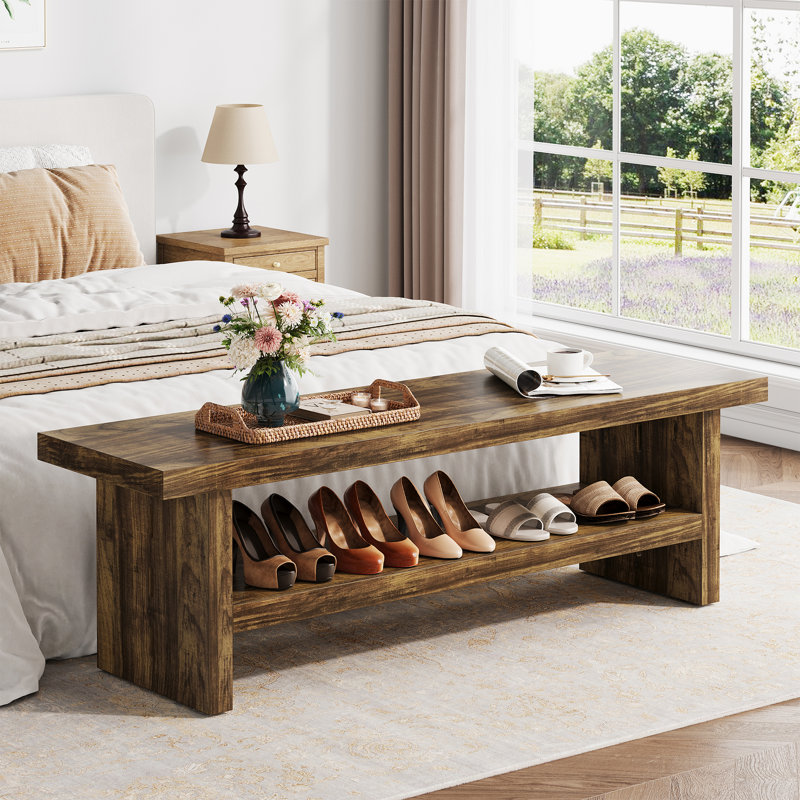47.24" Shoe Bench, Rustic Brown, Rustic Brown