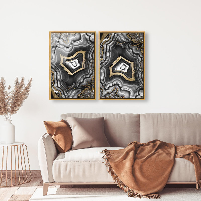 Oliver Gal Noir AdoreGeo Ensemble Abstract - Framed Acrylic Glass Wall Art, 25" H x 17" W, Gold