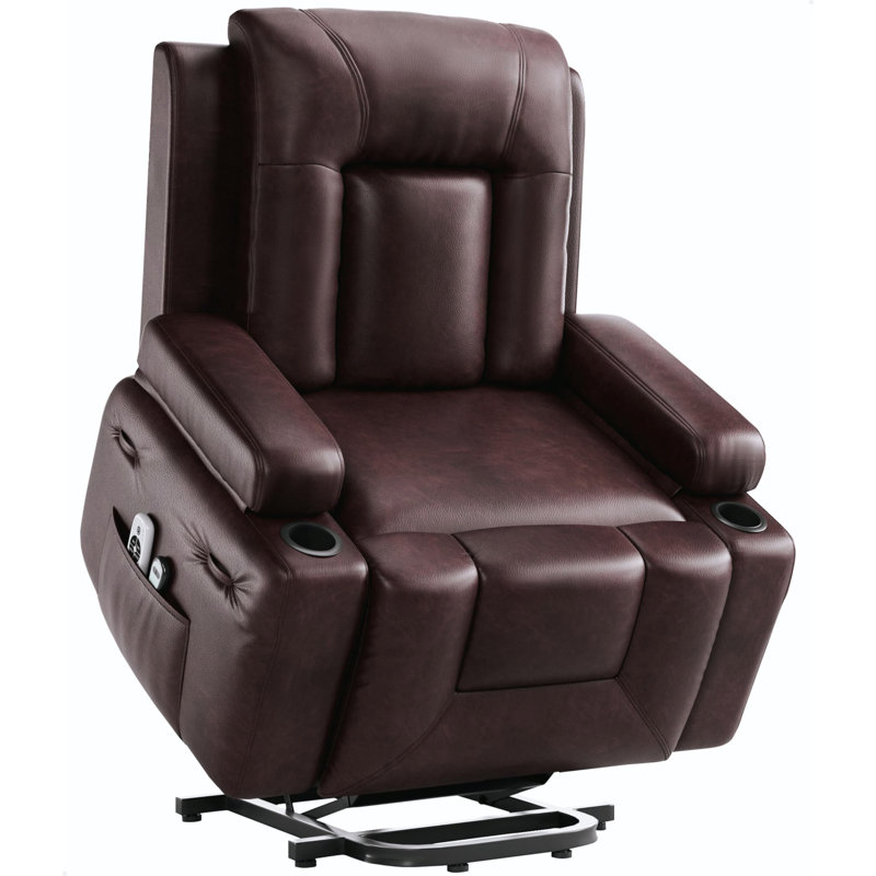Fauteuil inclinable électrique 43,3 "avec chaleur et massage, fauteuil en cuir PU pour personnes âgées, Brun