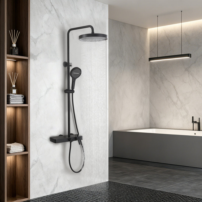 Ensemble de système de douche à 3 fonctions avec pomme de douche à effet pluie, douchette à main et bec de baignoire