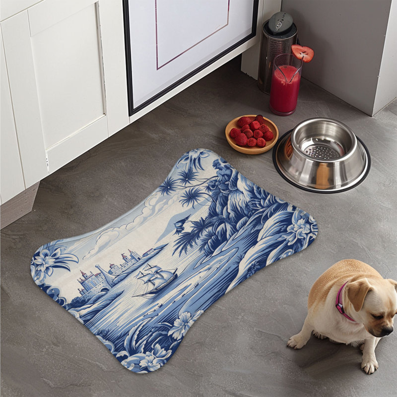 Tile Traditions - 1 Piece Bone Shape Feeding Mat, XL (18")