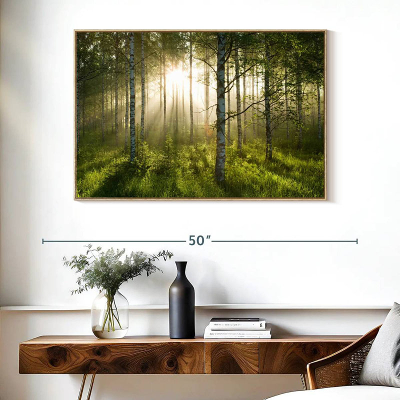 Birch Forest Sunlight, Cadre flottant en bois naturel, 40 po x 27 po