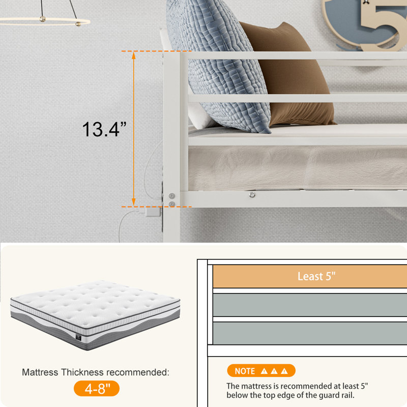 Lit plateforme en métal Alyda, Blanc, Lit superposé simple TG sur simple TG
