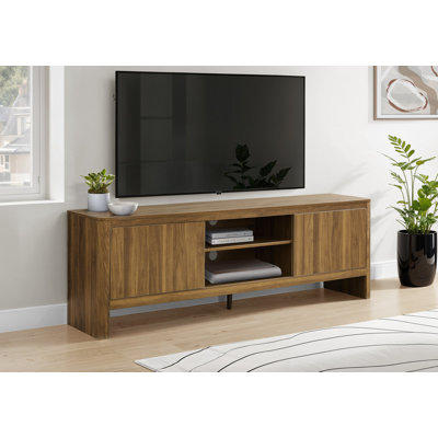 Meuble télé, console de 72 po, meuble multimédia, meuble de rangement, salon, chambre à coucher, stratifié noyer foncé, contemporain, moderne