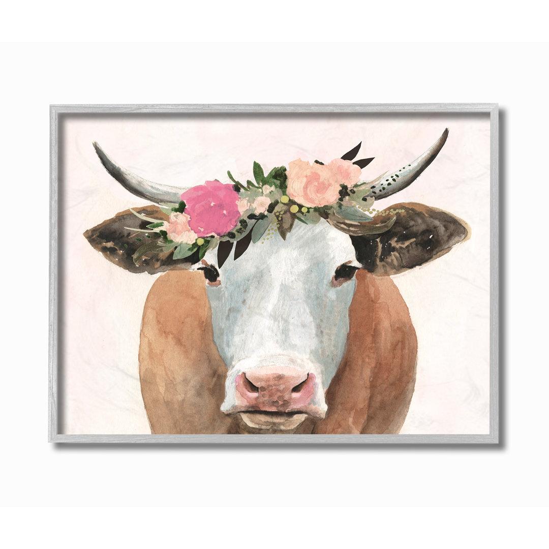 " Springtime Flower Crown Farm Cow With Horns " by Victoria Borges Ebern Designs