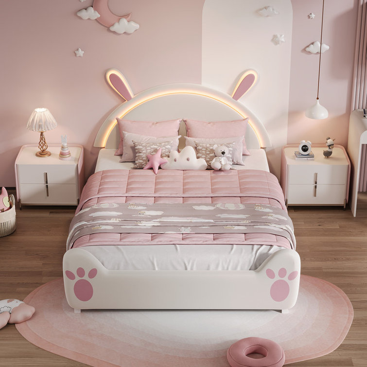 Cartoon Rabbit Children's Bed with LED Lights