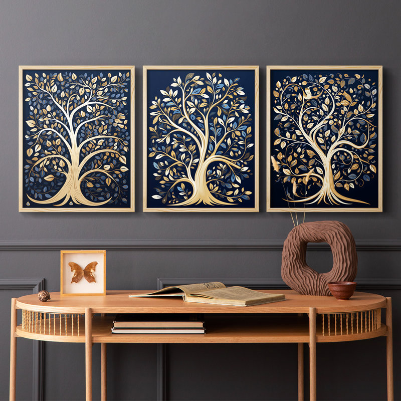 Lanscape Study  Series  XXIX  -Set Of 3 Framed Giclee Prints -Ready to Hang, 10" H x 8" W, Natural Framed
