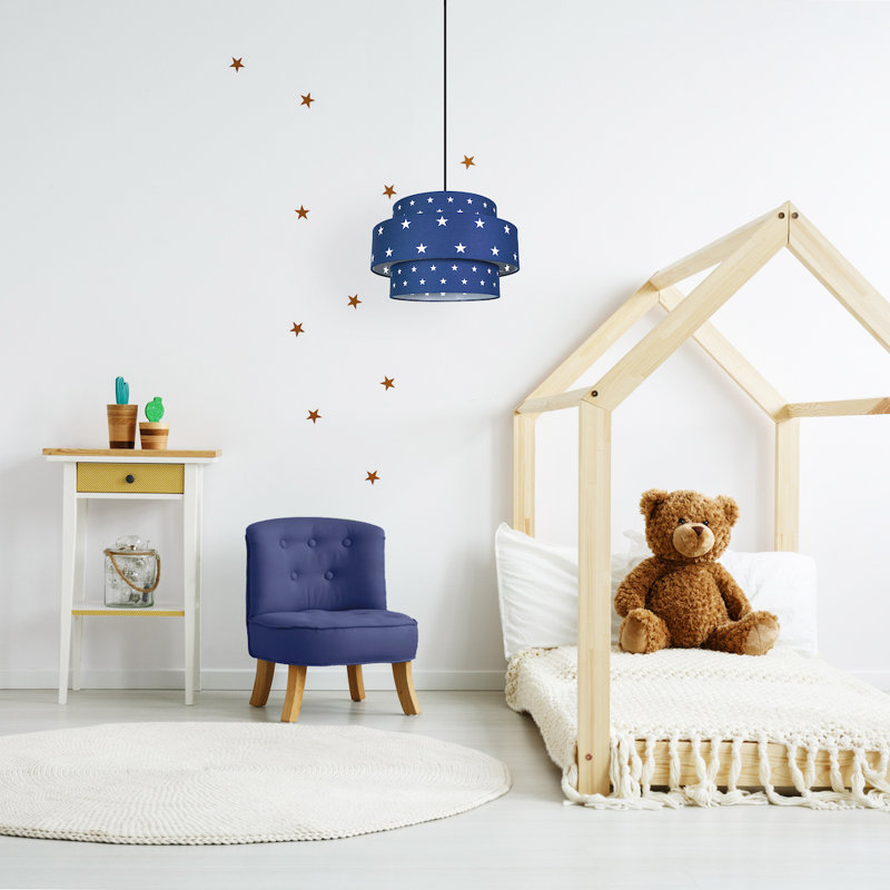 Triple Tier Cotton Fabric Childrens Pendant Shade with Stars Decor, Blue