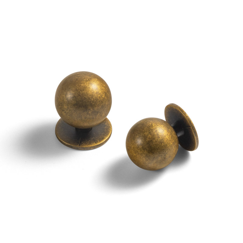 Set of 12 Antique Brass Round Cabinet Knobs