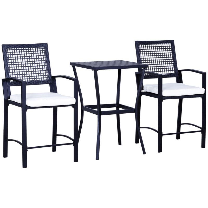 Outsunny 3Pcs Patio Bar Set With Soft Cushion