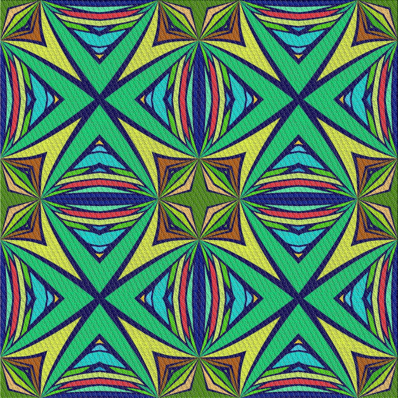 Tapis vert/bleu/jaune tissé à la machine, Carré 8 pi