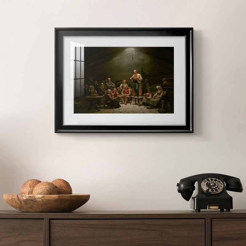 Haugianerne (Low Church Devotion - Alternate Version) - Adolph Tidand - Toile tendue avec châssis, 1852, 18,5 x 24,5, Noir