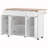 Fluted Kitchen Island with Storage, 55.5" Kitchen Island with Drop Leaf, Power Outlet, 4 Doors and 3 Drawers, Rolling Island Table with Wood-grain Top, Curved Edge for Kitchen,Dining Room White