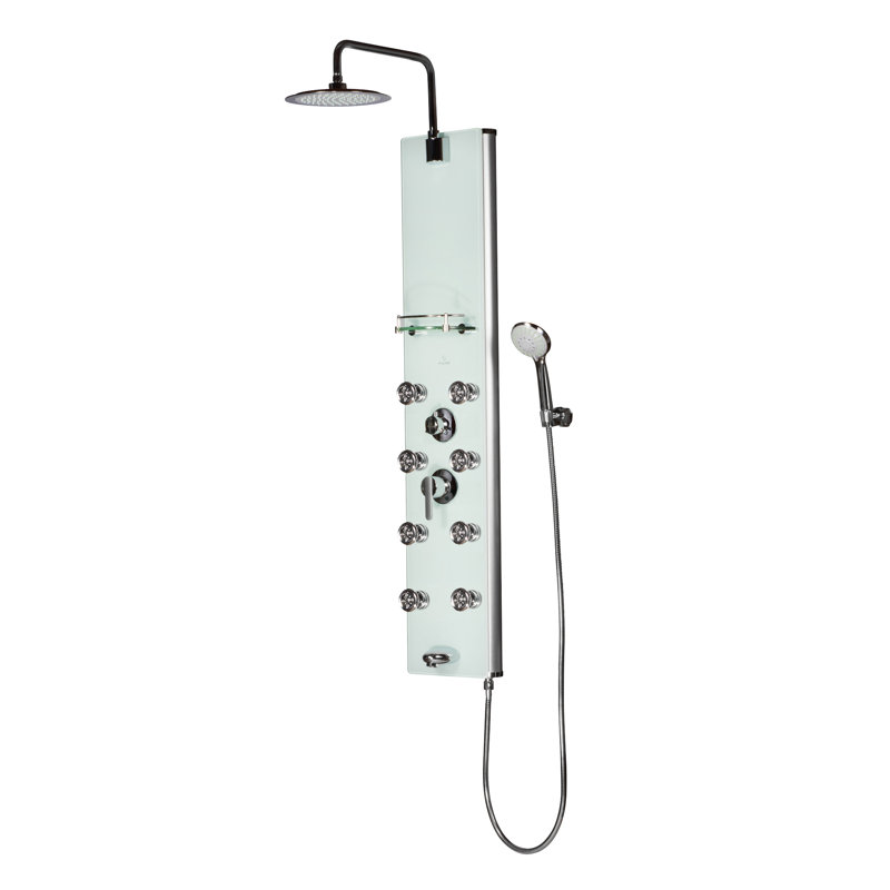 Lahaina 9.5-in ShowerSpa with 8-Multi-function Body Jets Multi-function Handshower and Tub Spout Seafoam Glass and Chrome