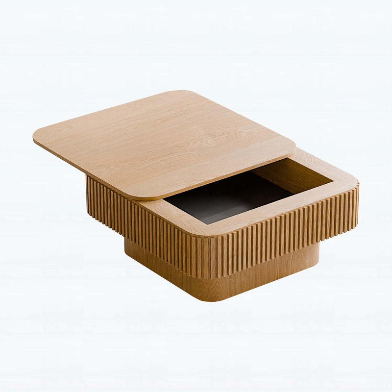Table basse 31,5 po carrée avec rangement caché spacieux, Bois naturel