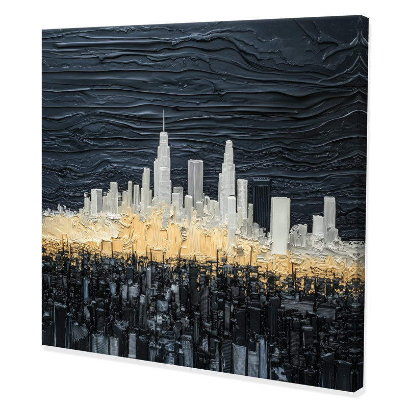 «White and Gold Los Angeles Cityscape», impression d'art mural blanc, H 30 po x l 30 po, Toile tendue, Ne s’applique pas
