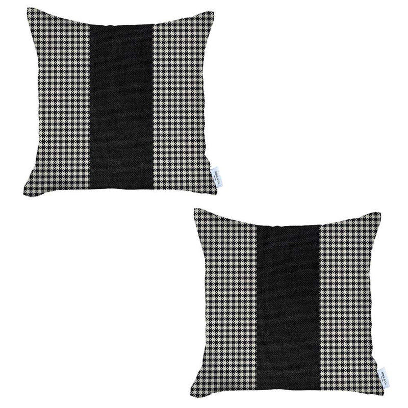 Ensemble de 2 housses de coussins centraux, Noir / gris pied-de-poule