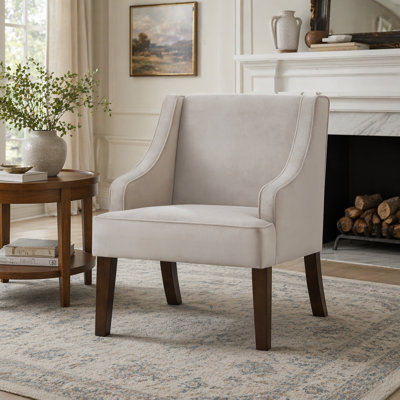 Fauteuil d'appoint Mid-Century moderne, fauteuil rembourré en tissu avec pieds en bois massif, fauteuil de lecture pour le salon, la chambre à coucher, le bureau - VELVET TAUPE