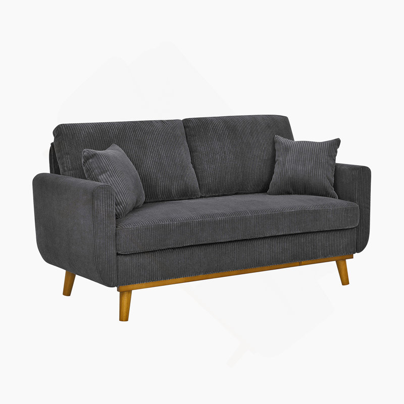Artina 65'' Square Arm Loveseat, Midnight Gray Corduroy