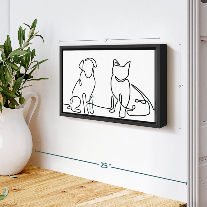 Impression sur toile One Line Dog and Cat, H 9 po x l 13 po