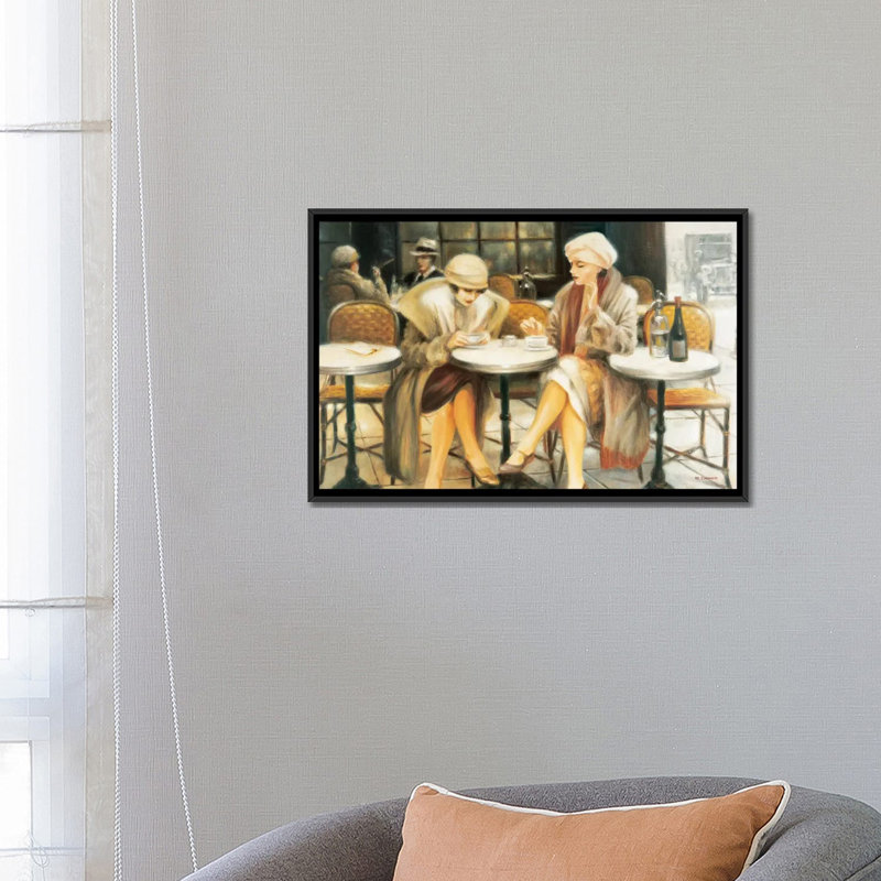 «Cafe III», reproduction sur toile, H 18 po x l 26 po x P 1,5 po, Toile avec cadre noir, Pas de tapis