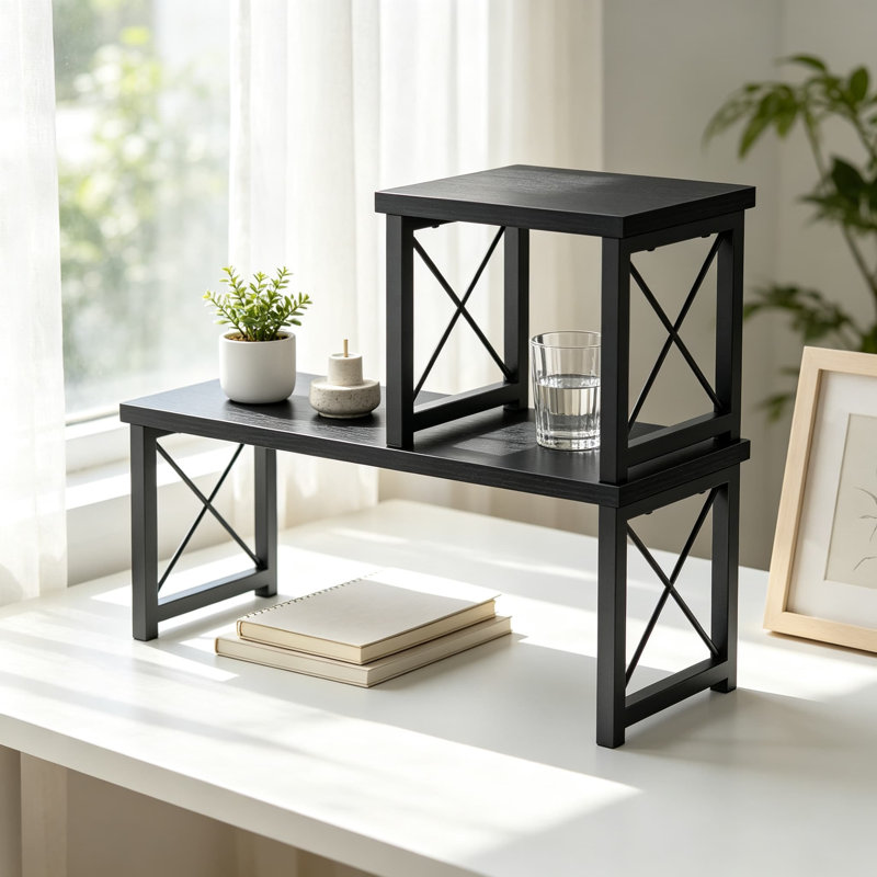 Organisateur de tablette de bureau pour le dessus du bureau, petit support de bibliothèque réglable à 2 niveaux, support de bureau empilable autoportant, tablette de comptoir de cuisine pour le bureau à domicile