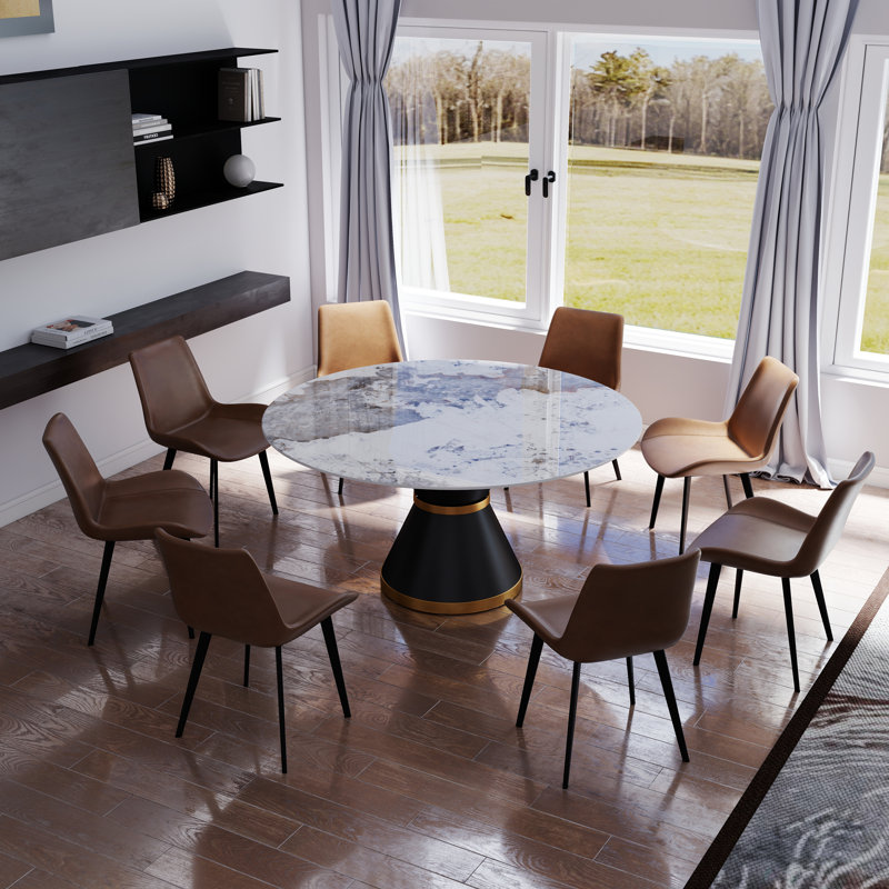 Alperton 9 - Piece Round 59.05'' Pedestal Dining Set, Brown/Black, Pandora