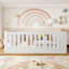 Cadre de lit double en bois pleine grandeur avec porte Montessori, pour filles et garçons, lit de style moderne à profil bas avec haute clôture, assemblage facile, aucun sommier requis, pour la chambre à coucher, blanc-129165023-129165022
