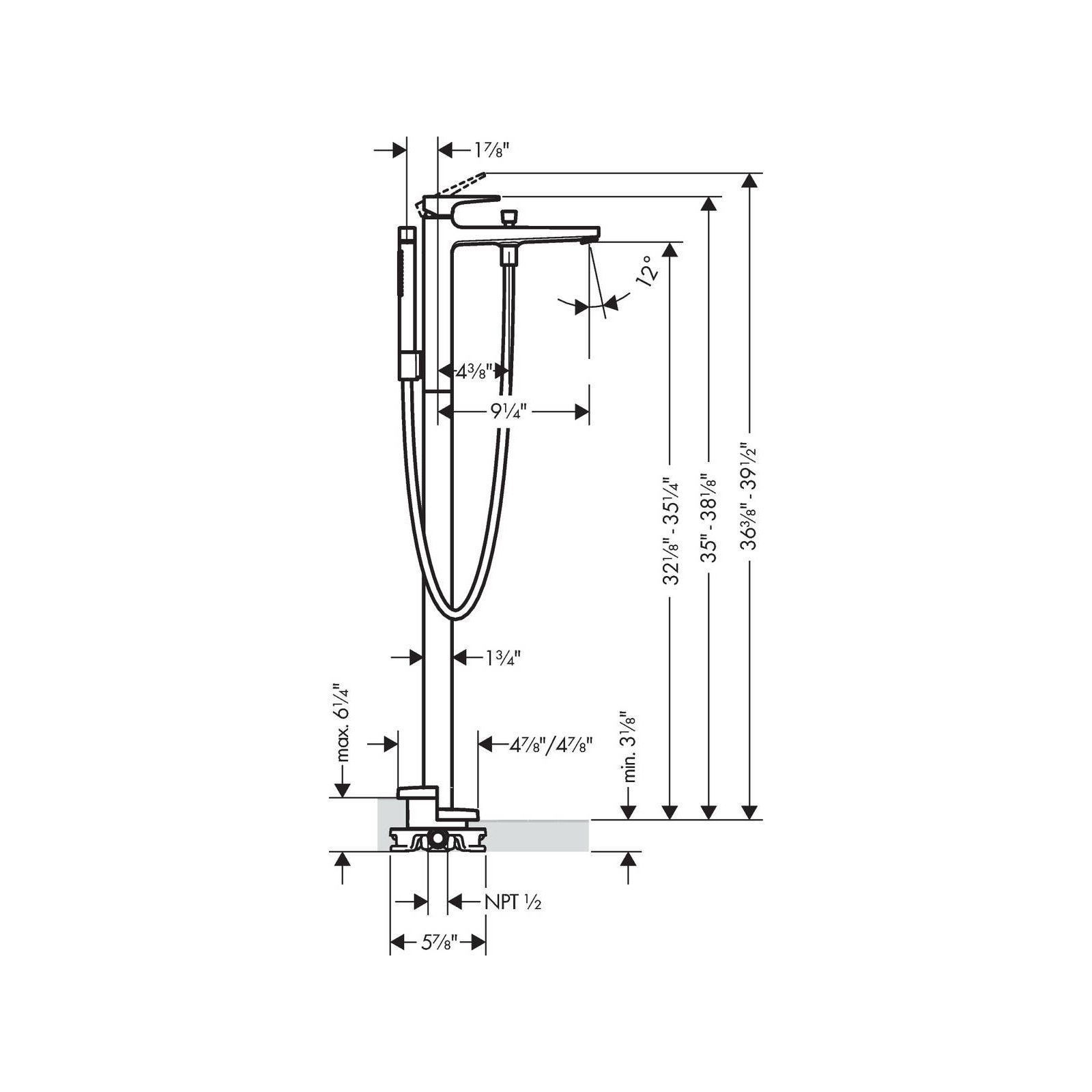 Metropol Single Handle Deck Mounted Freestanding Tub Filler Trim with Hand Shower, Chrome