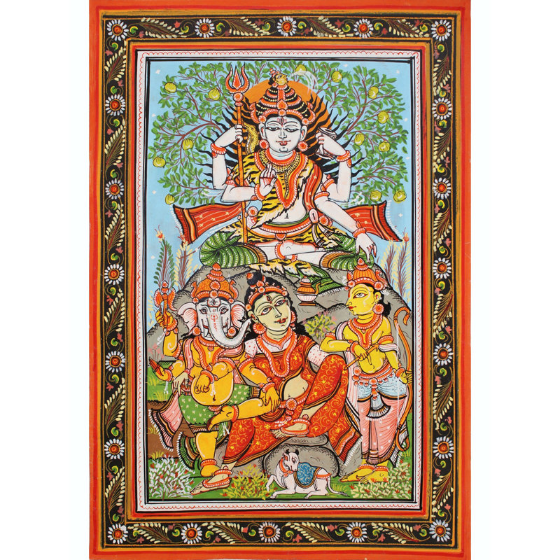 Shiva Parivar | Paata, peinture de l'Orissa | Aquarelle sur Patti