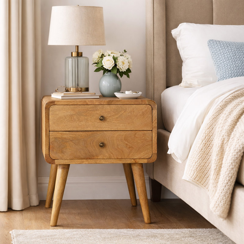 Sterger 45cm W Solid Wood Bedside Table, Oak