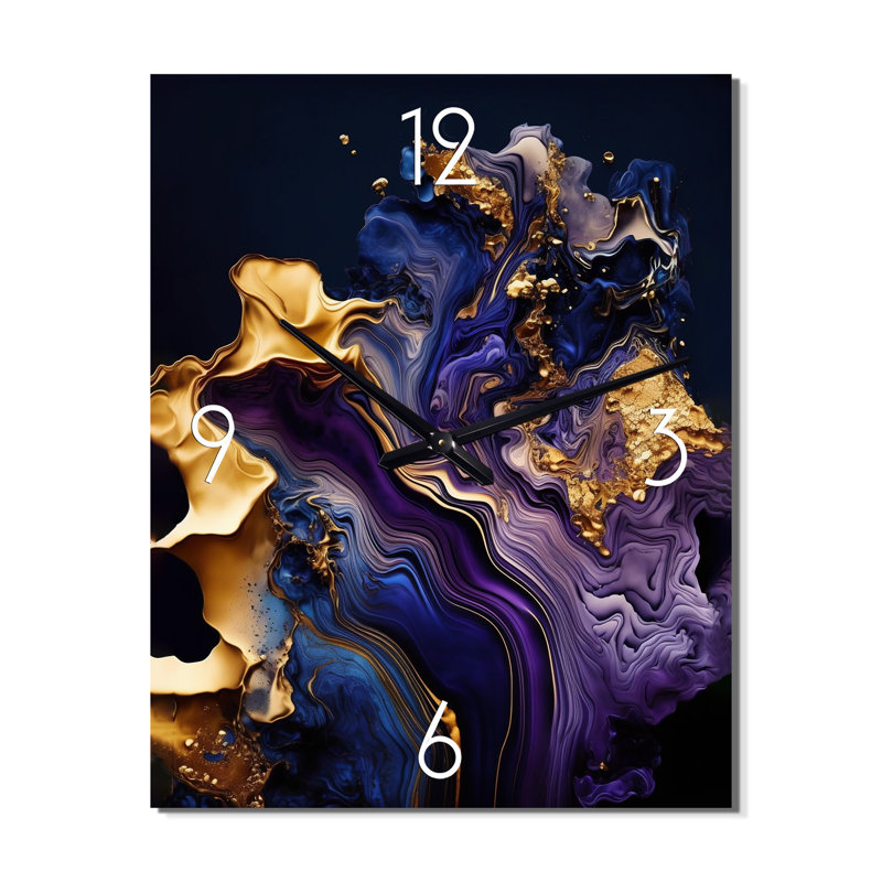 Horloge murale abstraite en marbre géode mauve I - encre liquide, H 40 po x l 30 po x P 1 po