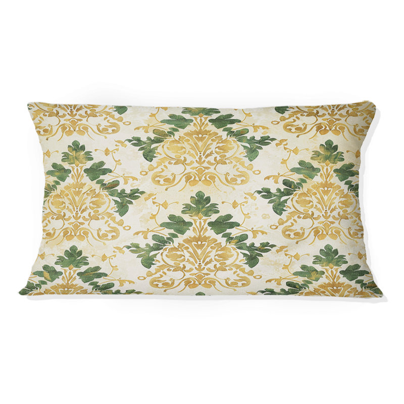 Or vert damassé glamour I - coussin damassé, Forme rectangulaire, H 12 po x l 20 po