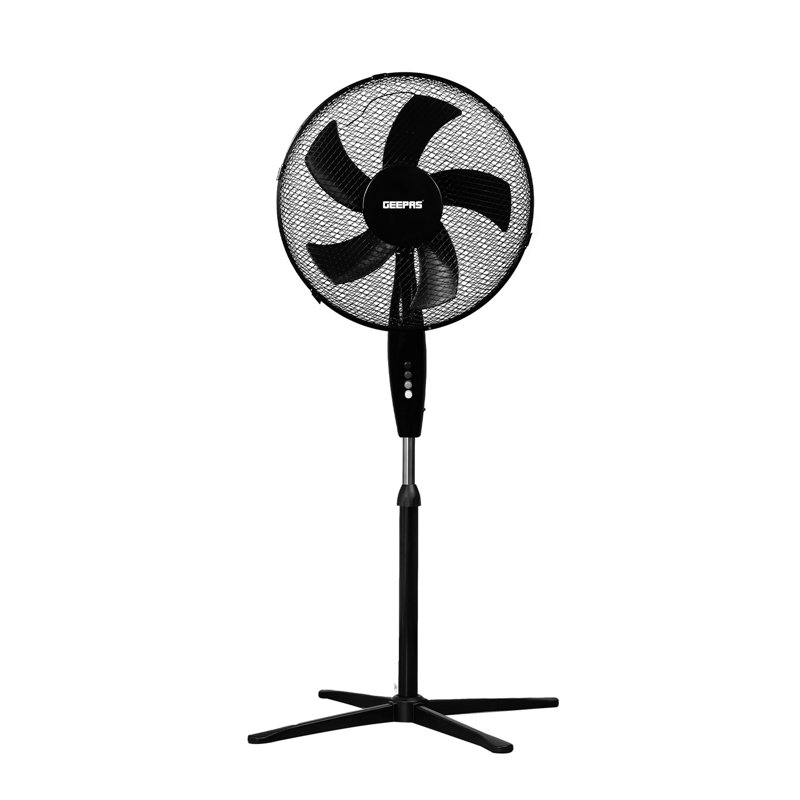 GEEPAS 16” Pedestal Free Standing Cooling Fan | 3 Speeds 5 Blades Wide Angled Oscillation Pivoting Head & Adjustable Height | Powerful Airflow Floor Fan | Home Office Use, 1 Year Warranty 45W