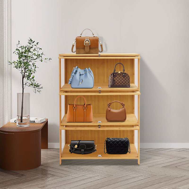 41.7" H 3-Tier Bamboo Curio Cabinet with Clear Acrylic Flip-Up Doors, 31.50" W x 12.60" D