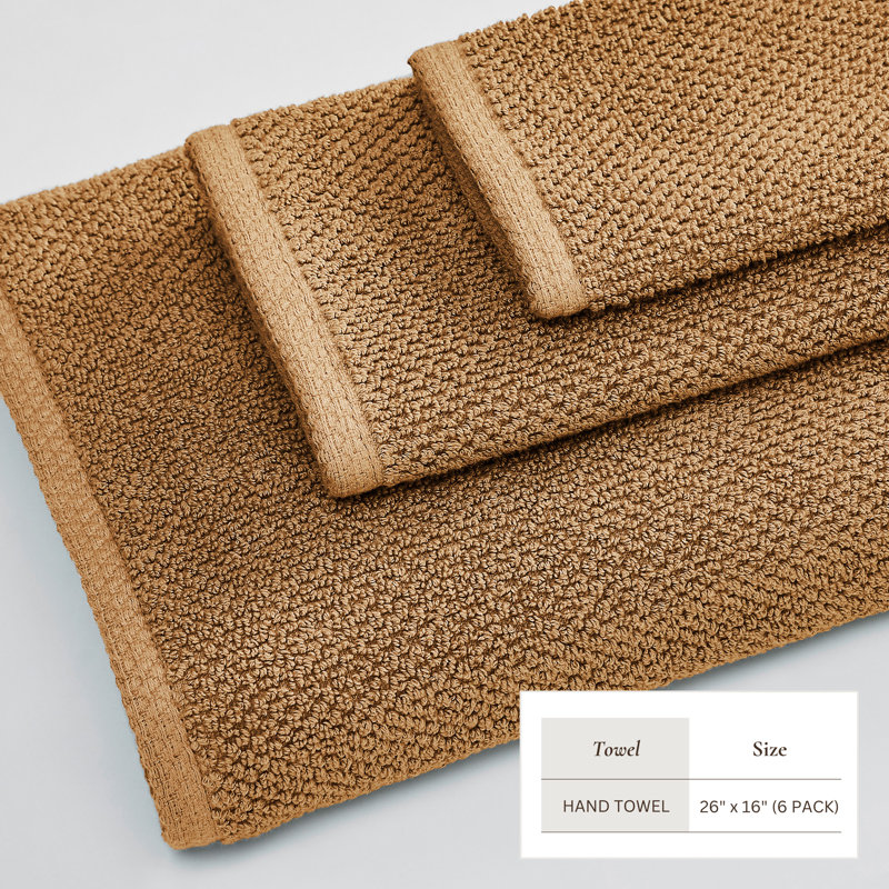 Drap de bain 100% coton texturé, Moka, Essuie-mains - paquet de 6