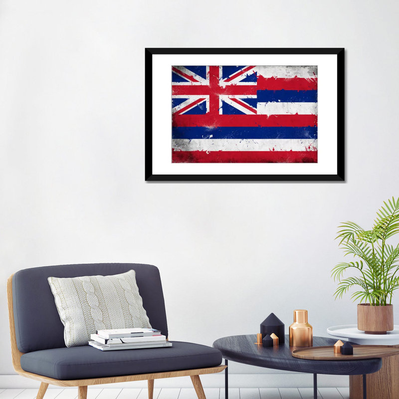 Drapeau, grunge, impression sur toile peinte hawaii, H 18 po x l 26 po x P 1,5 po, Toile avec cadre noir, Pas de tapis