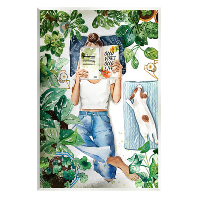 Ax-264-Wood " Girl Reading Book With Dog " by Enya Todd