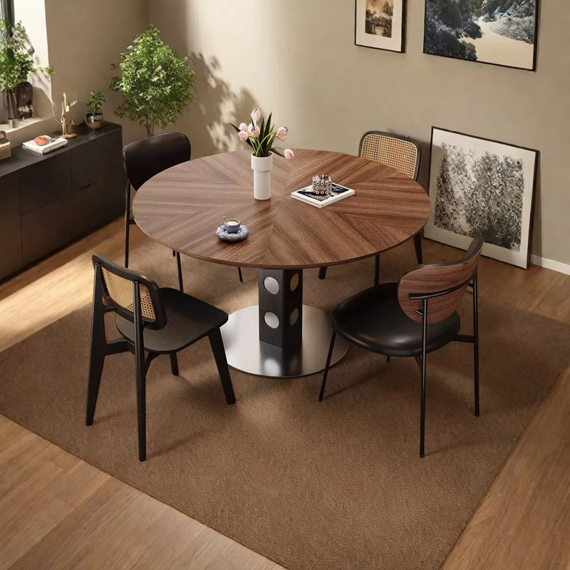 Simple and retro round dining table, 29.53"H x 53.15"L x 53.15"W
