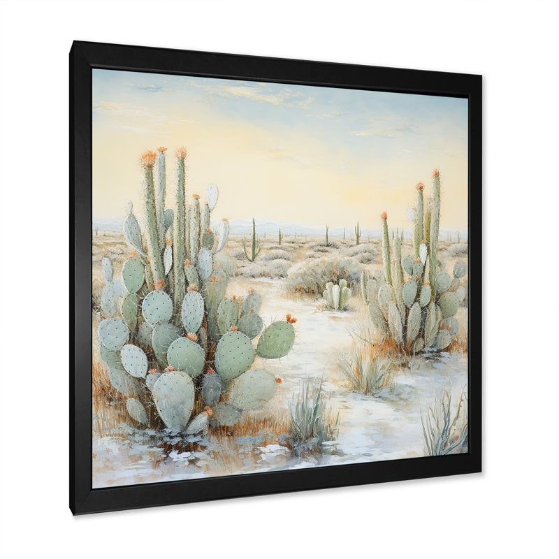 Cactus Charm In Winter I - Cactus Wall Art Living Room, H 16 po x l 16 po x P 1 po, Cadre simple noir