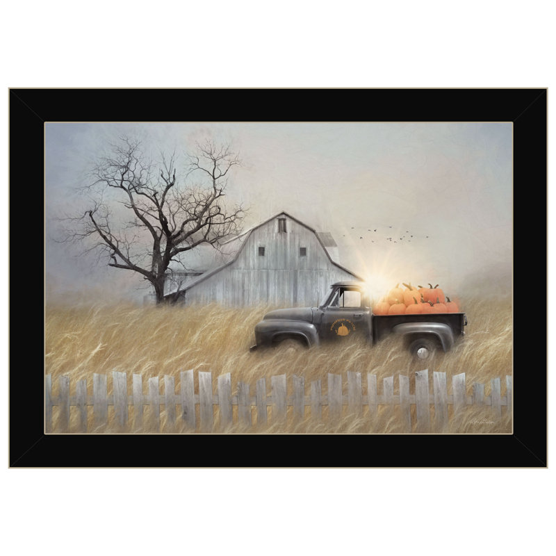 «Fall Pumpkin Harvest» par Lori Deiter, reproduction d'art sur papier encadrée, Cadre noir