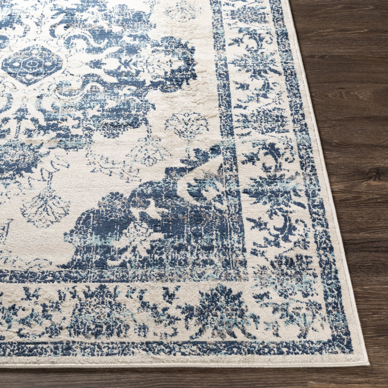 Tapis bleu marine / ivoire Cabe, Rectangle 5 pi 3 po x 7 pi 1 po