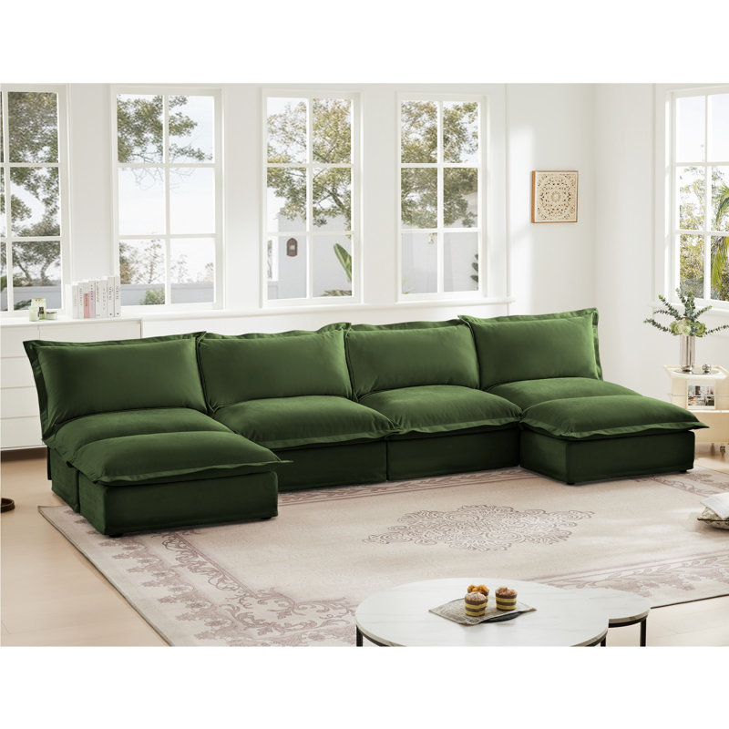 Canapé, repose-pieds en chenille, Vert incorrect, 4, H 34,6 po x l 55 po x P 146,4 po